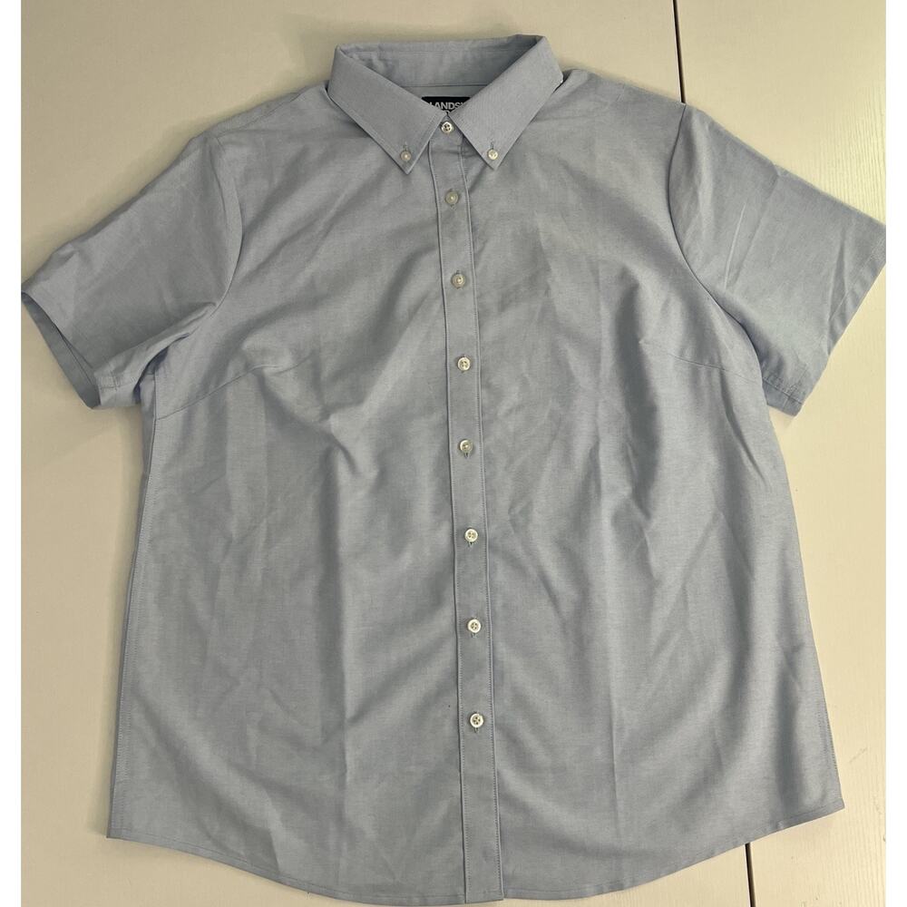 Lands End Womens Sz 14 Light Blue No Iron Shirt Short Sleeve Button Front NWT